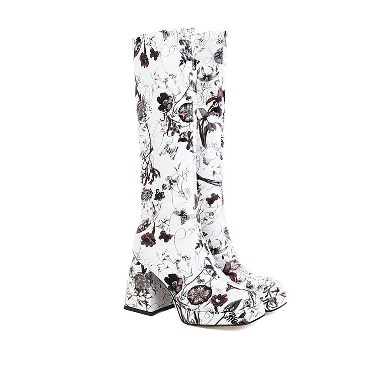Fashion Ladies Square Toe But Knee Ankle Boots